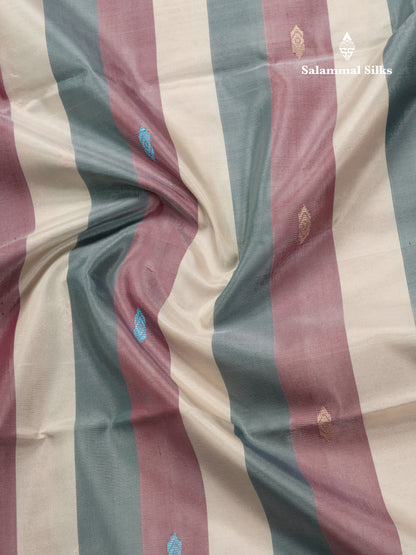 MultiColour Banana Pinth Saree (Vaazhainaar Pattu) With Contrast Dual Tone Light Lavender Blouse