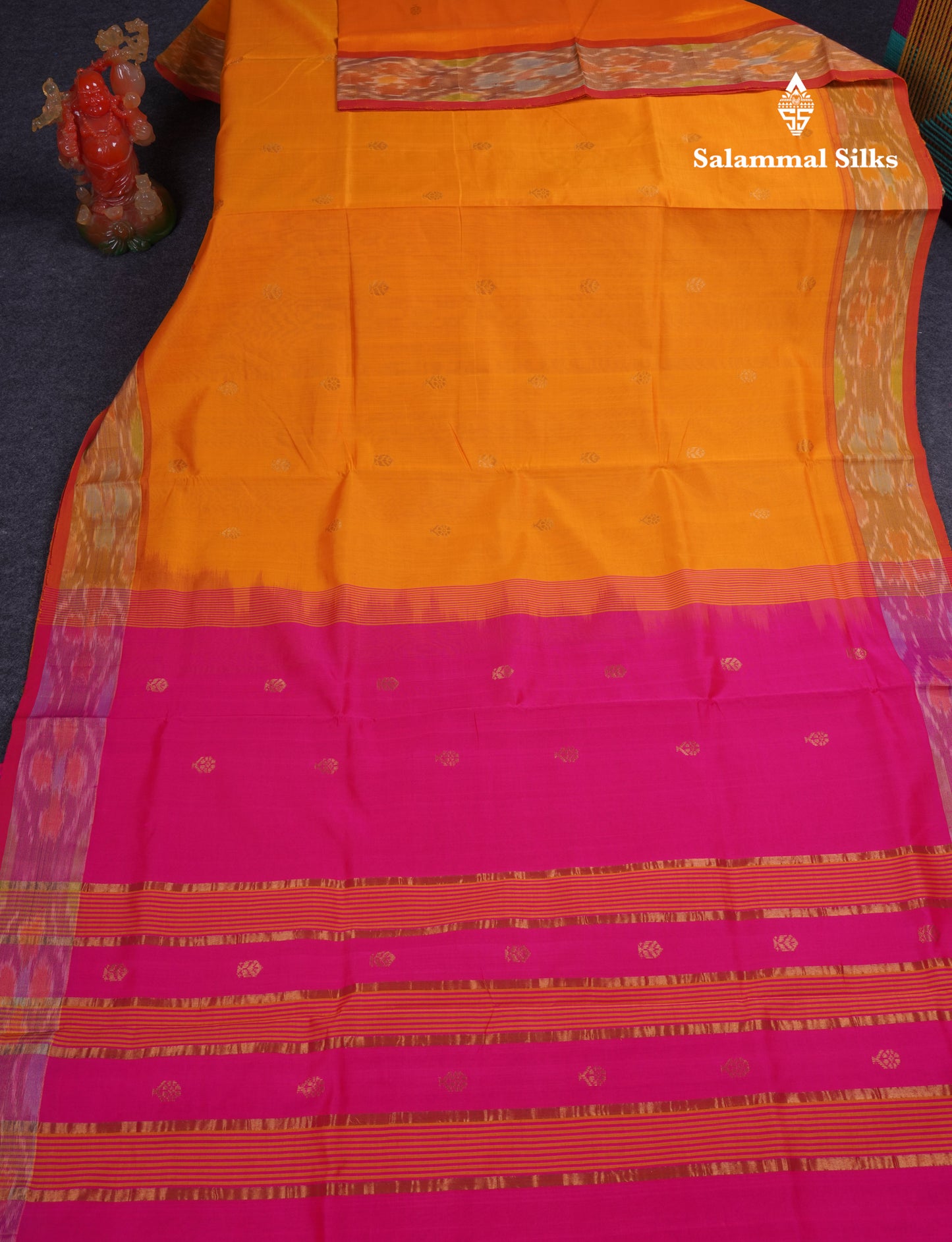 Beautiful Royal Blue Semi Silk Cotton Saree With Contrast Mustard Yellow Blouse