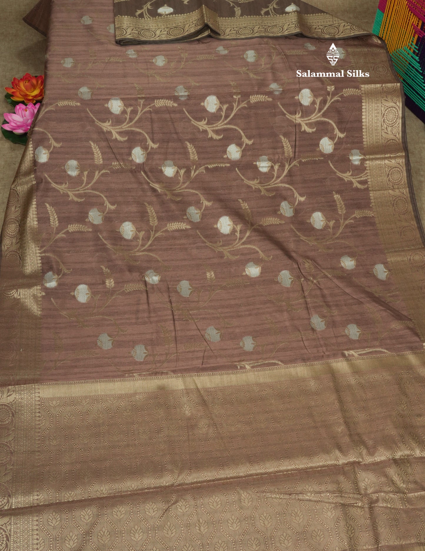 Brown Semi Tussar Saree With Fancy Border