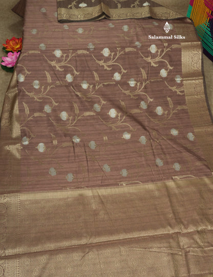 Brown Semi Tussar Saree With Fancy Border
