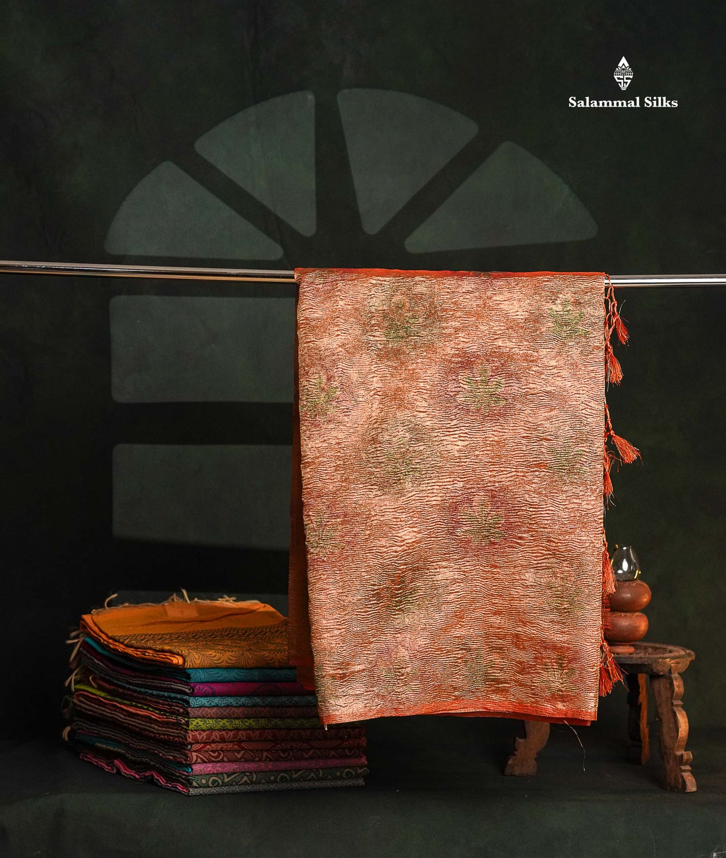 Premium Orange Tissue Crush Fancy Saree With Blouse