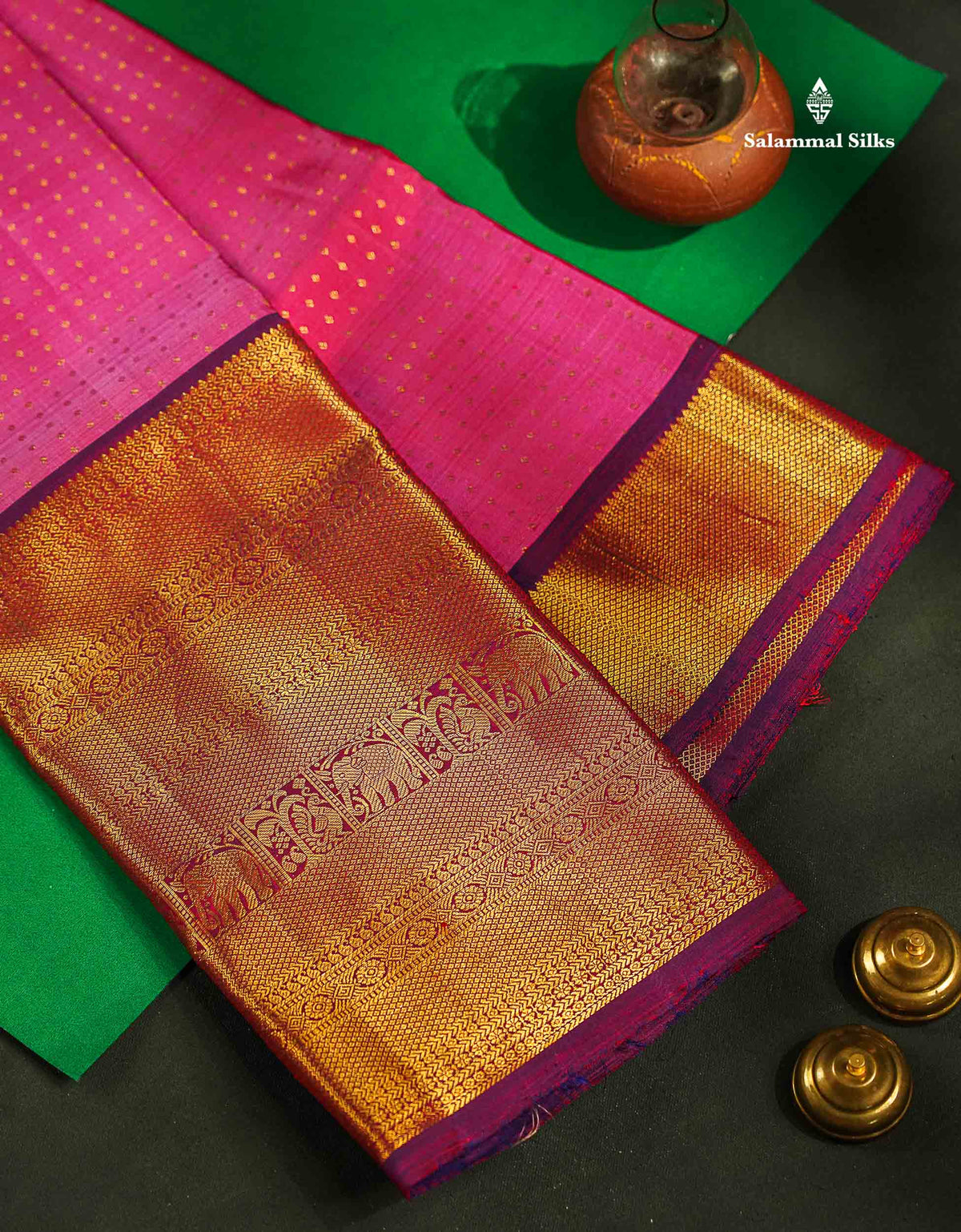 Beautiful Pink Pure Kanjivaram Silk Saree With Contrast Magenta Traditional Evening Morning Border