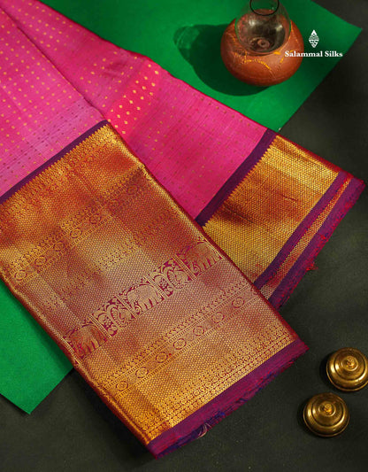 Beautiful Pink Pure Kanjivaram Silk Saree With Contrast Magenta Traditional Evening Morning Border