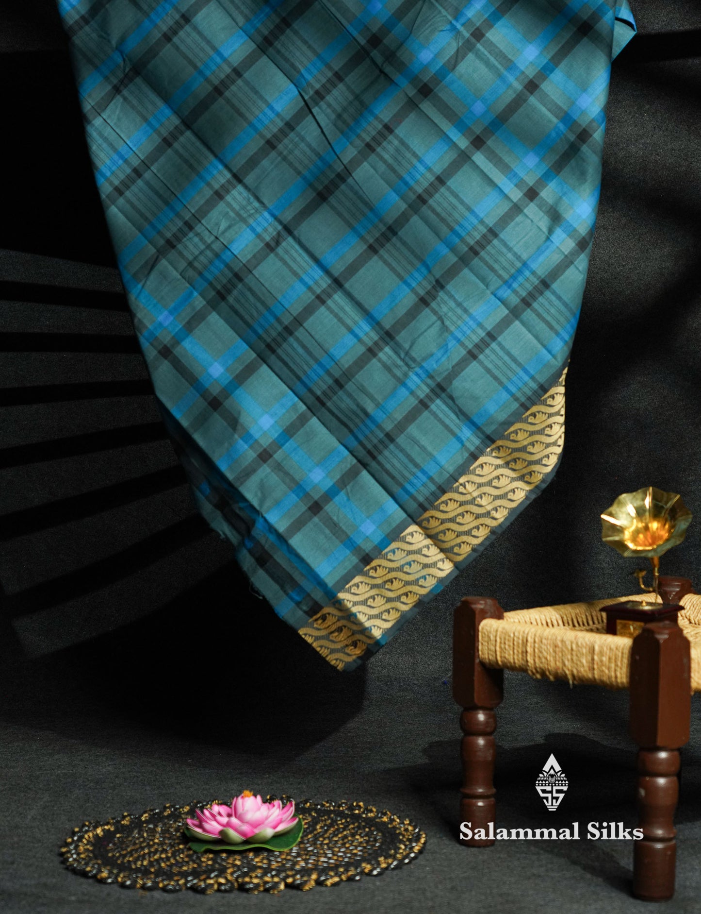 Beautiful Multicolour Checks Chettinad Pure Cotton Saree With Thread Work Border