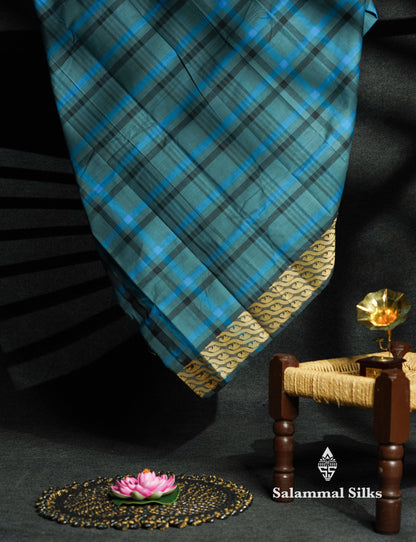 Beautiful Multicolour Checks Chettinad Pure Cotton Saree With Thread Work Border
