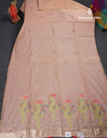 Beautiful Light Lavender Menakari Work Butta Muga Cotton Saree With Contrast Peacock Green Blouse