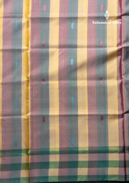 MultiColour Banana Pinth Saree (Vaazhainaar Pattu) With Contrast Dual Tone Light Lavender Blouse
