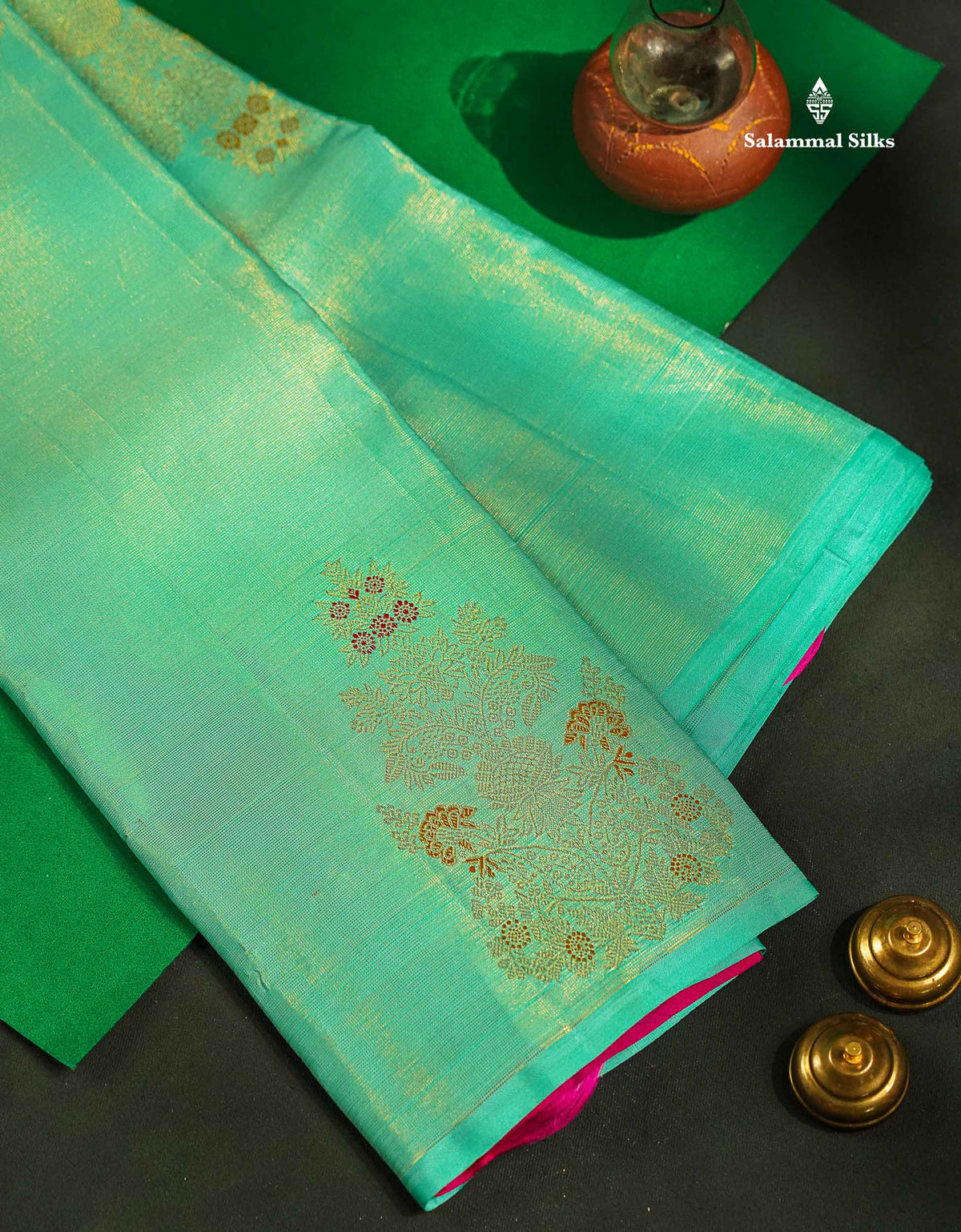Beautiful Peach Fancy Vairaoosi Menakari Work Pure Kanjivaram Silk Saree with Contrast Pink Blouse
