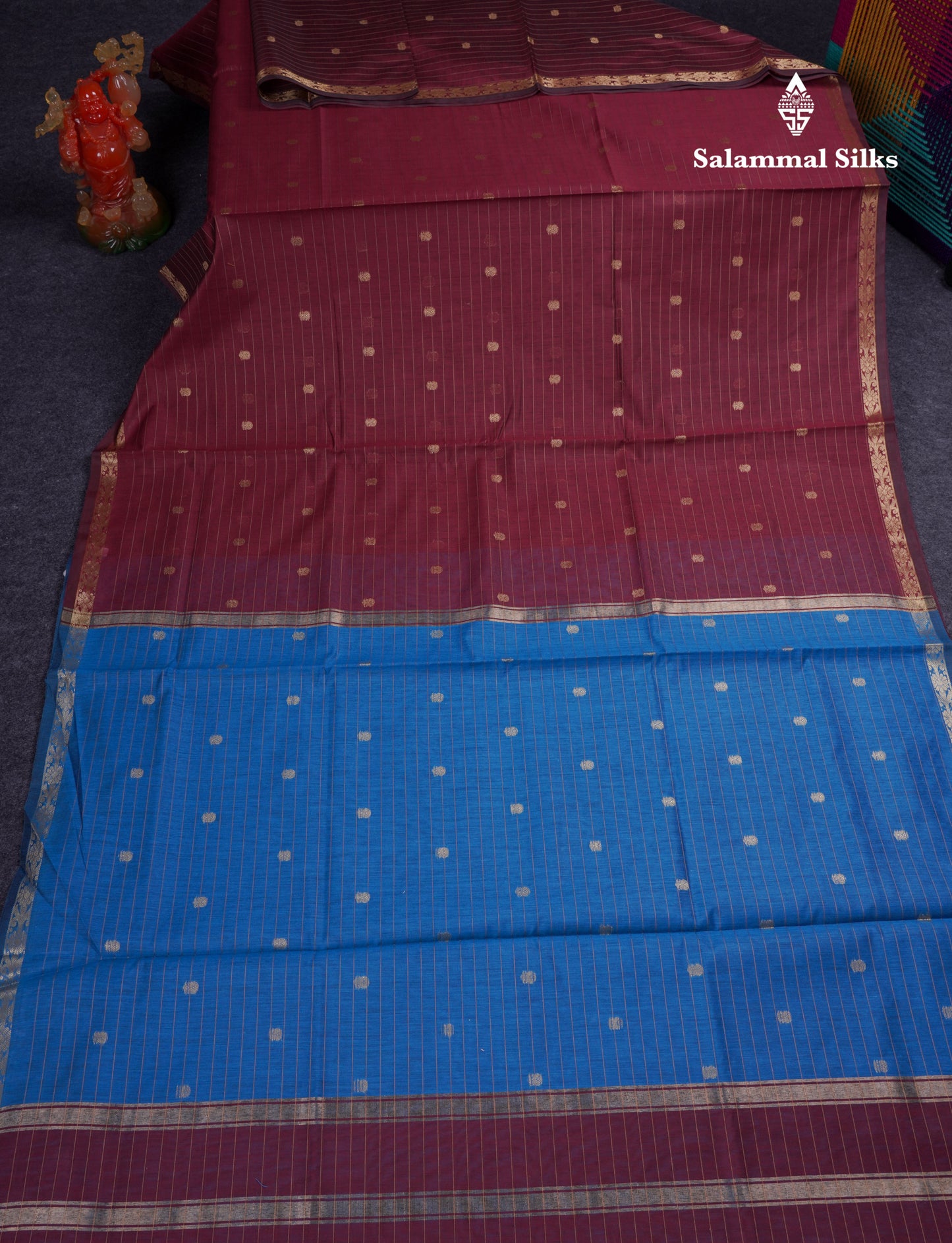 Beautiful Dark Purple Cotton Mix Saree With Contrast Mustard Yellow Blouse