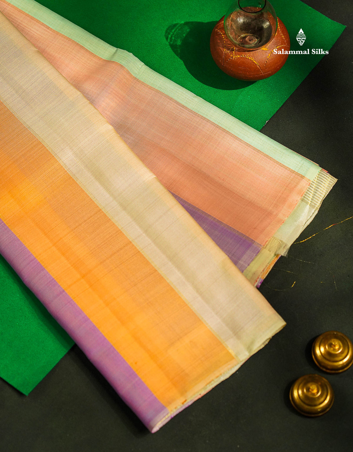 Beautiful Multicolour Kora Kanjivaram Silk Saree With Cream Blouse