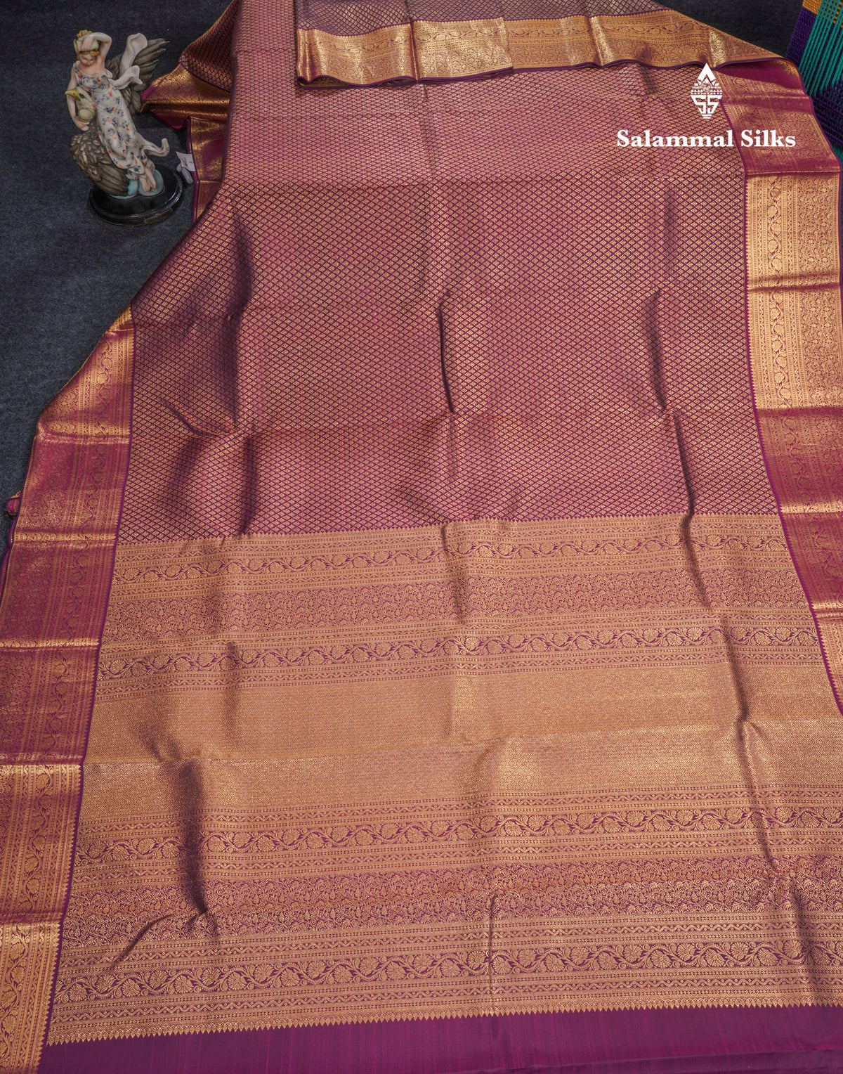 Wine Colour Jacquard Grand Bridal Pure Kanjivaram Silk Saree With Self Border