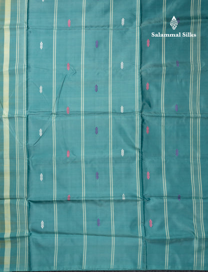 MultiColour Banana Pinth Saree (Vaazhainaar Pattu) With Contrast Sapphire Green Blouse