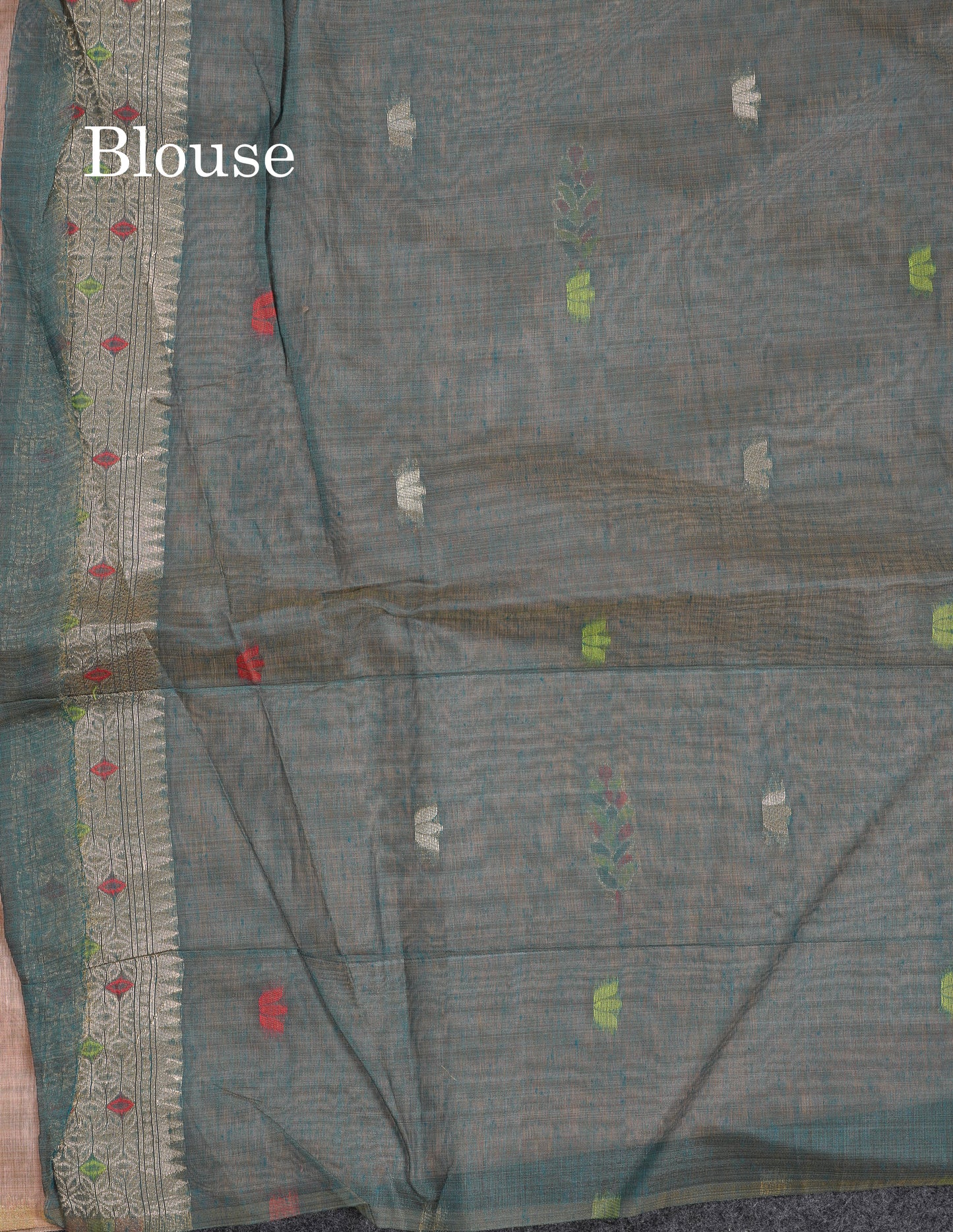 Beautiful Light Lavender Menakari Work Butta Muga Cotton Saree With Contrast Peacock Green Blouse