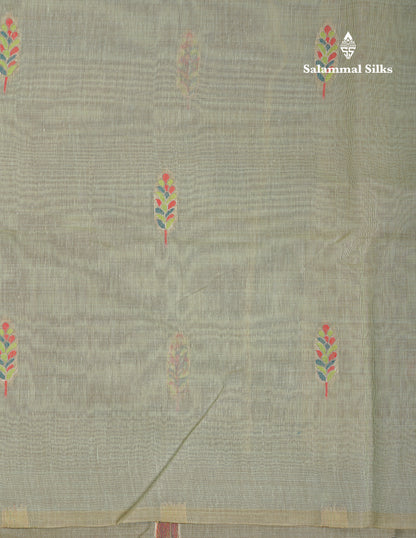 Beautiful Light Lavender Menakari Work Butta Muga Cotton Saree With Contrast Peacock Green Blouse