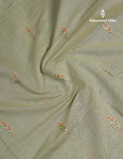 Beautiful Light Lavender Menakari Work Butta Muga Cotton Saree With Contrast Peacock Green Blouse