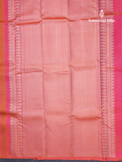 Beautiful Rust Orange And Light Pink Striped Lines Fancy Pure Kanjivaram Silk Saree With Light Pink Blouse