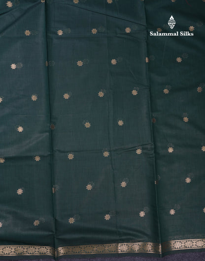 Beautiful Bottle Green Maheshwar Cotton Saree With Contrast Maroon Blouse