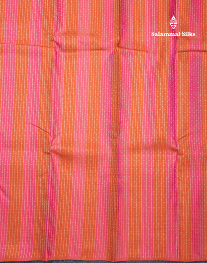 Beautiful Rust Orange And Light Pink Striped Lines Fancy Pure Kanjivaram Silk Saree With Light Pink Blouse