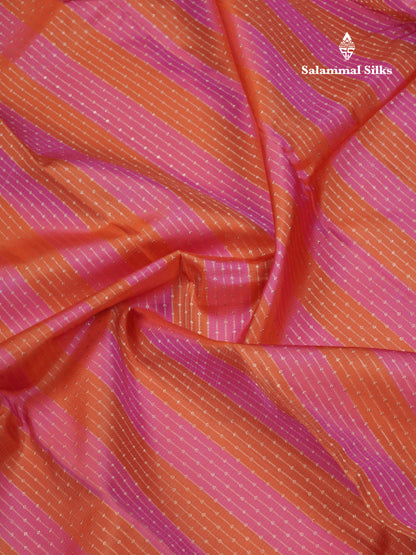 Beautiful Rust Orange And Light Pink Striped Lines Fancy Pure Kanjivaram Silk Saree With Light Pink Blouse