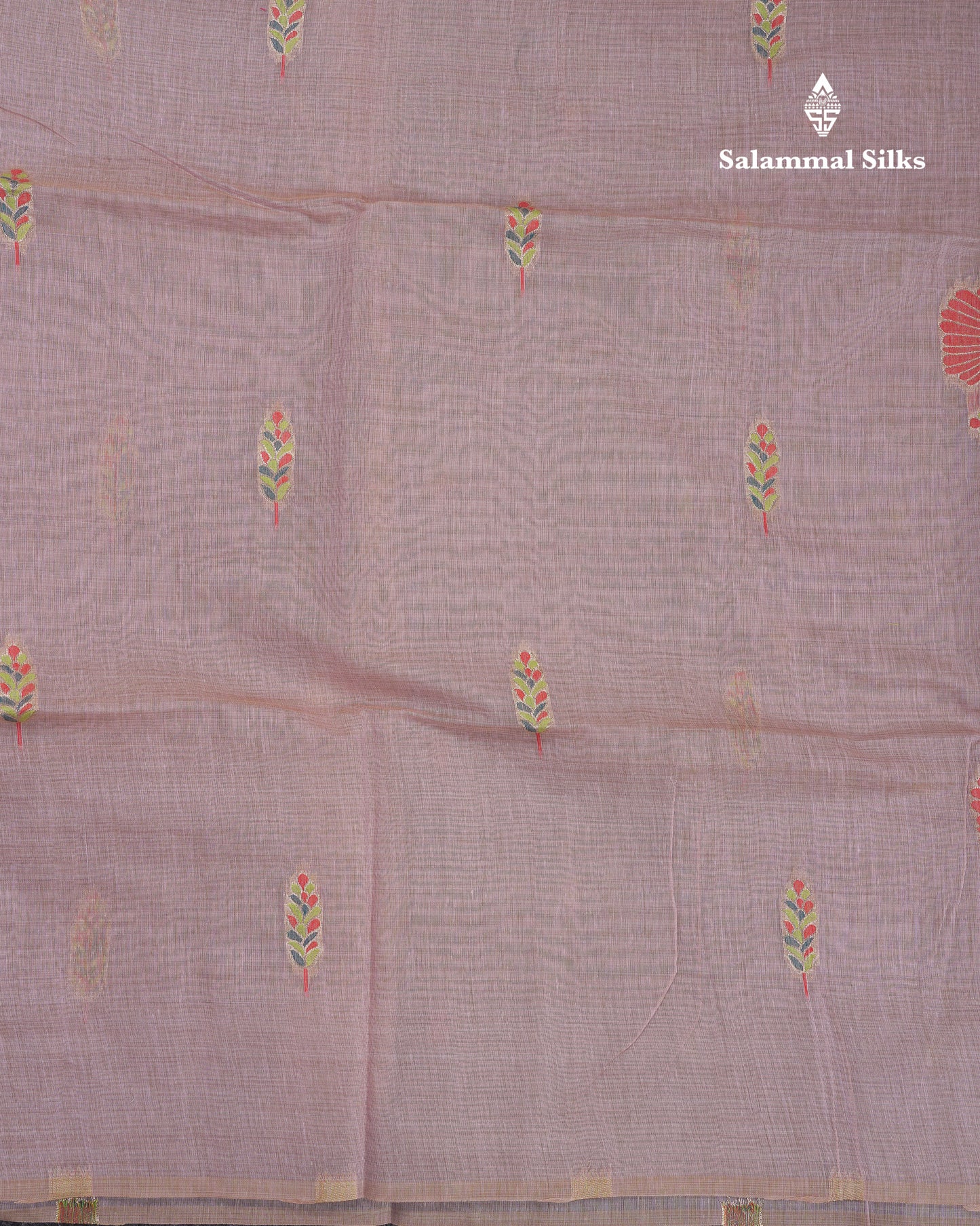 Beautiful Light Lavender Menakari Work Butta Muga Cotton Saree With Contrast Peacock Green Blouse