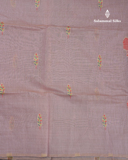 Beautiful Light Lavender Menakari Work Butta Muga Cotton Saree With Contrast Peacock Green Blouse