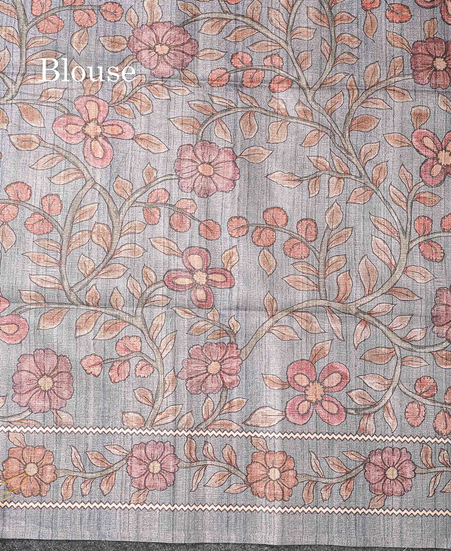 Beautiful Light Maroon Semi Tussar Fancy Saree With Contrast Light Grey Floral Design Border