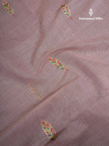 Beautiful Light Lavender Menakari Work Butta Muga Cotton Saree With Contrast Peacock Green Blouse