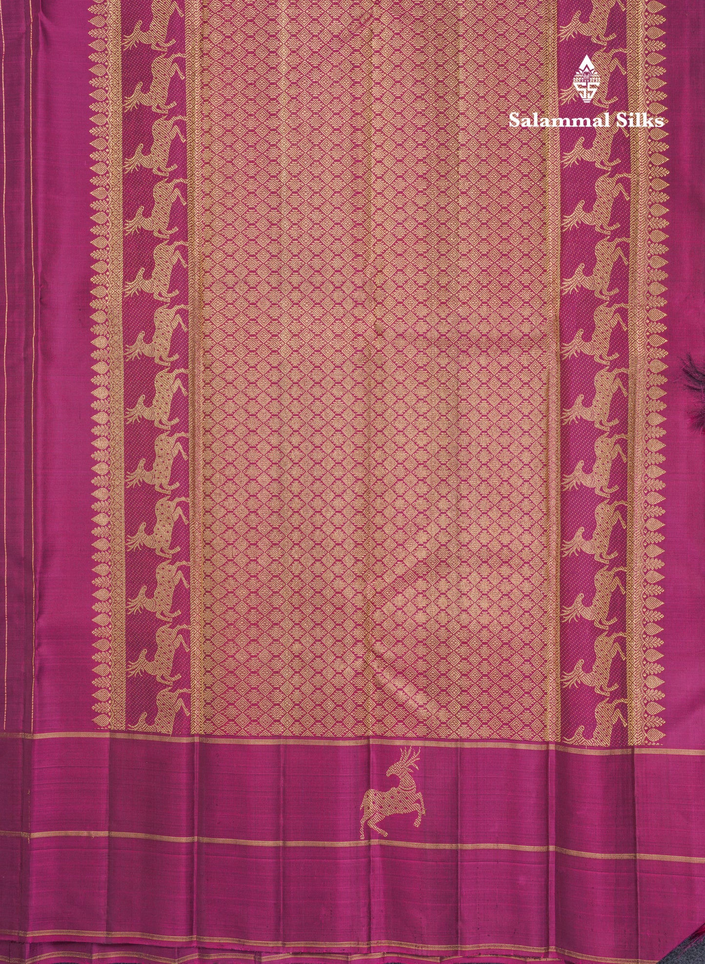 Dark Purple Beautiful Thread Checks Pure Kanjivaram Silk Saree With Vadamalli Traditional Butta Border
