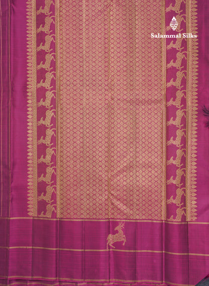 Dark Purple Beautiful Thread Checks Pure Kanjivaram Silk Saree With Vadamalli Traditional Butta Border