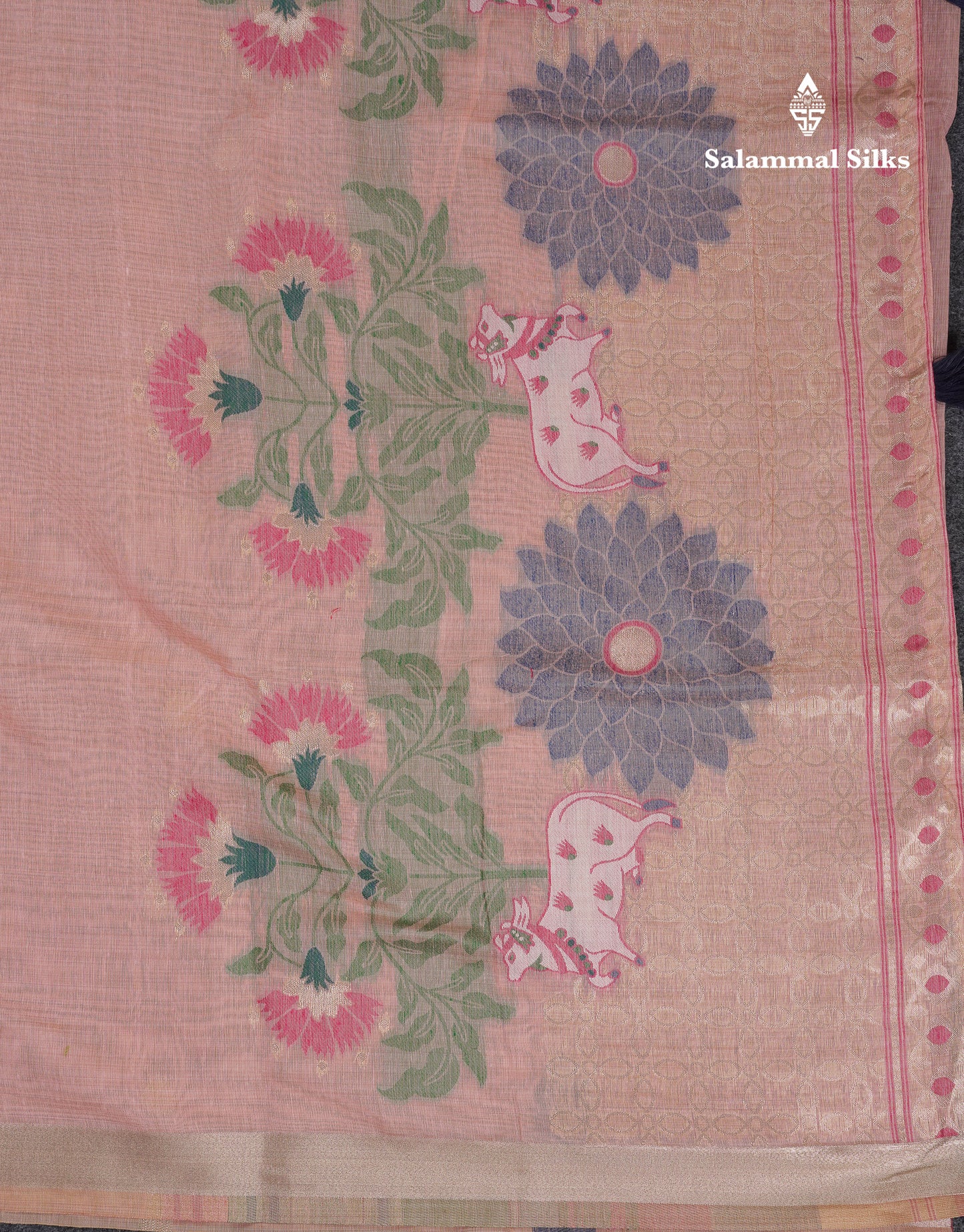Beautiful Dark Peach Muga Cotton Saree With Contrast Pink Blouse