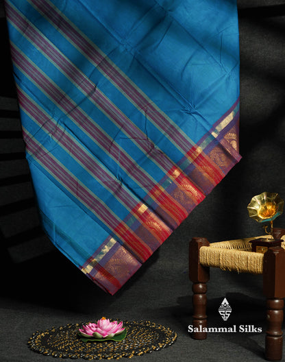 Beautiful Lavender Plain Pure Chettinad Cotton Saree With Maroon Traditional Border