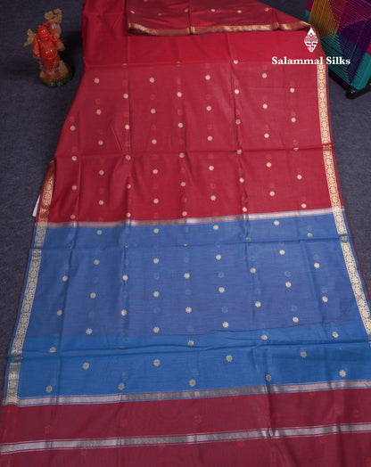 Beautiful Bottle Green Maheshwar Cotton Saree With Contrast Maroon Blouse