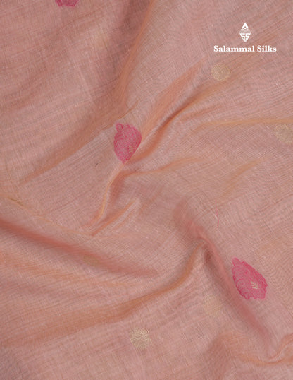 Beautiful Dark Peach Muga Cotton Saree With Contrast Pink Blouse