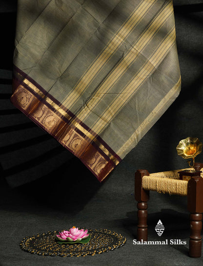 Beautiful Lavender Plain Pure Chettinad Cotton Saree With Maroon Traditional Border