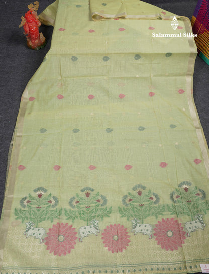Beautiful Dark Peach Muga Cotton Saree With Contrast Pink Blouse