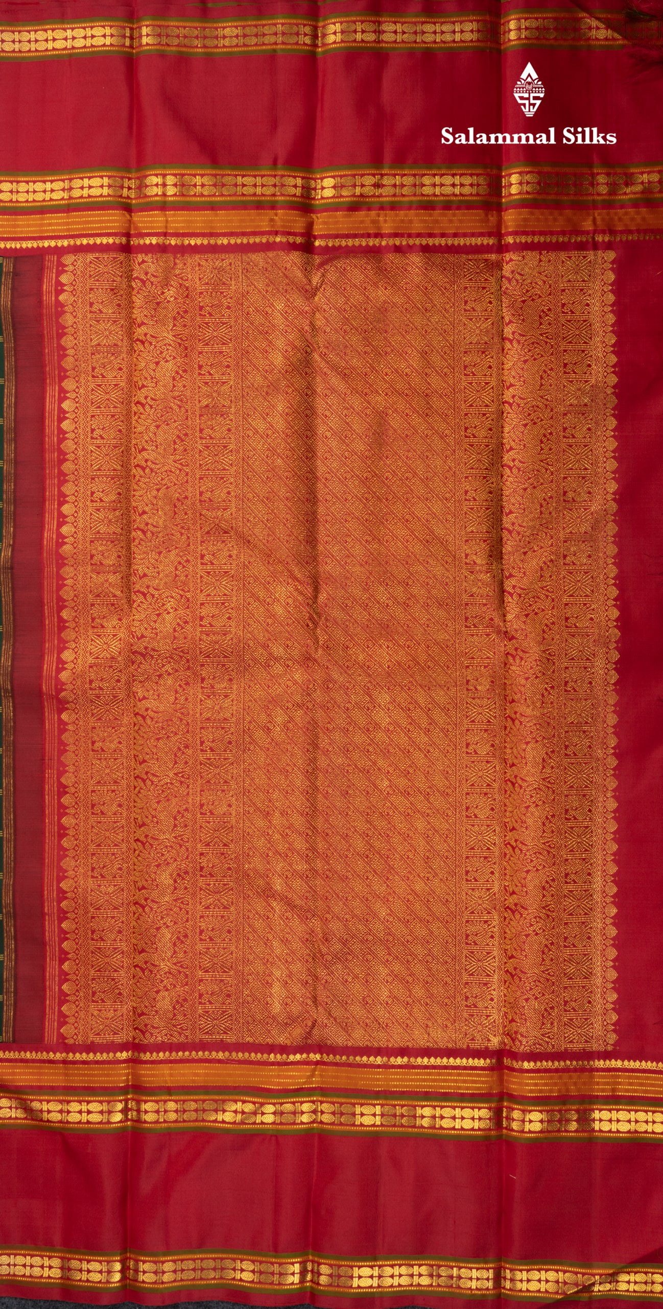 Bottle Green Checks Pure Kanjivaram Silk Saree With Contrast Reddish Pink Gap Border