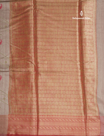 Grey Semi Tussar Saree With Fancy Border