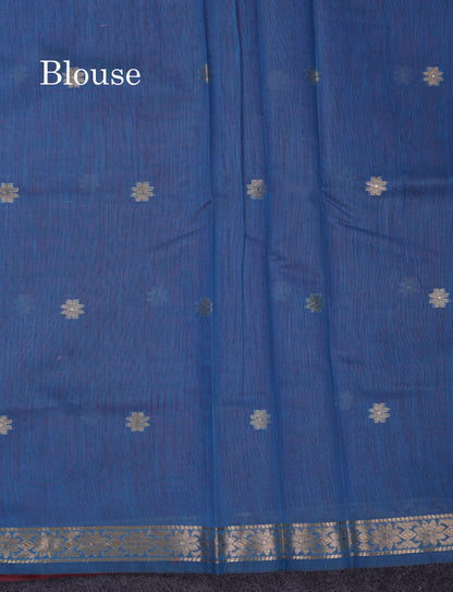 Beautiful Bottle Green Maheshwar Cotton Saree With Contrast Maroon Blouse