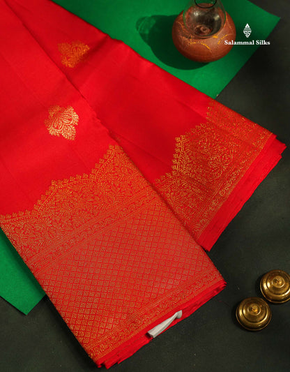 Beautiful Chilly Red Pure Kanjivaram Silk Saree With Fancy Turning Border