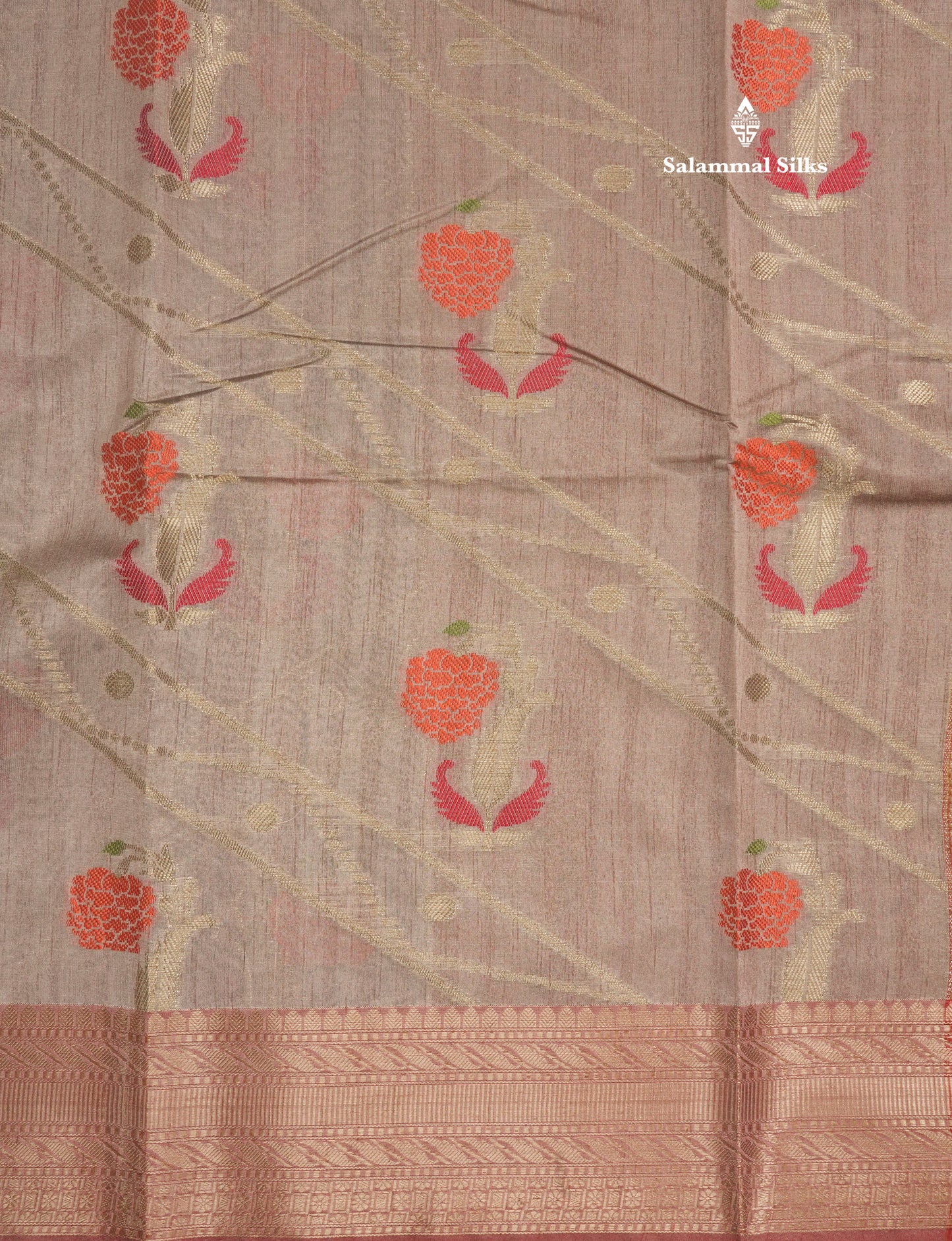 Grey Semi Tussar Saree With Fancy Border