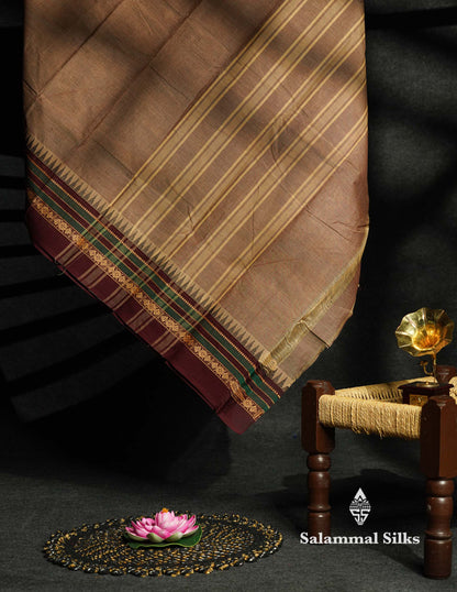 Beautiful Grey Plain Pure Chettinad Cotton Saree With Black Thread Work Border