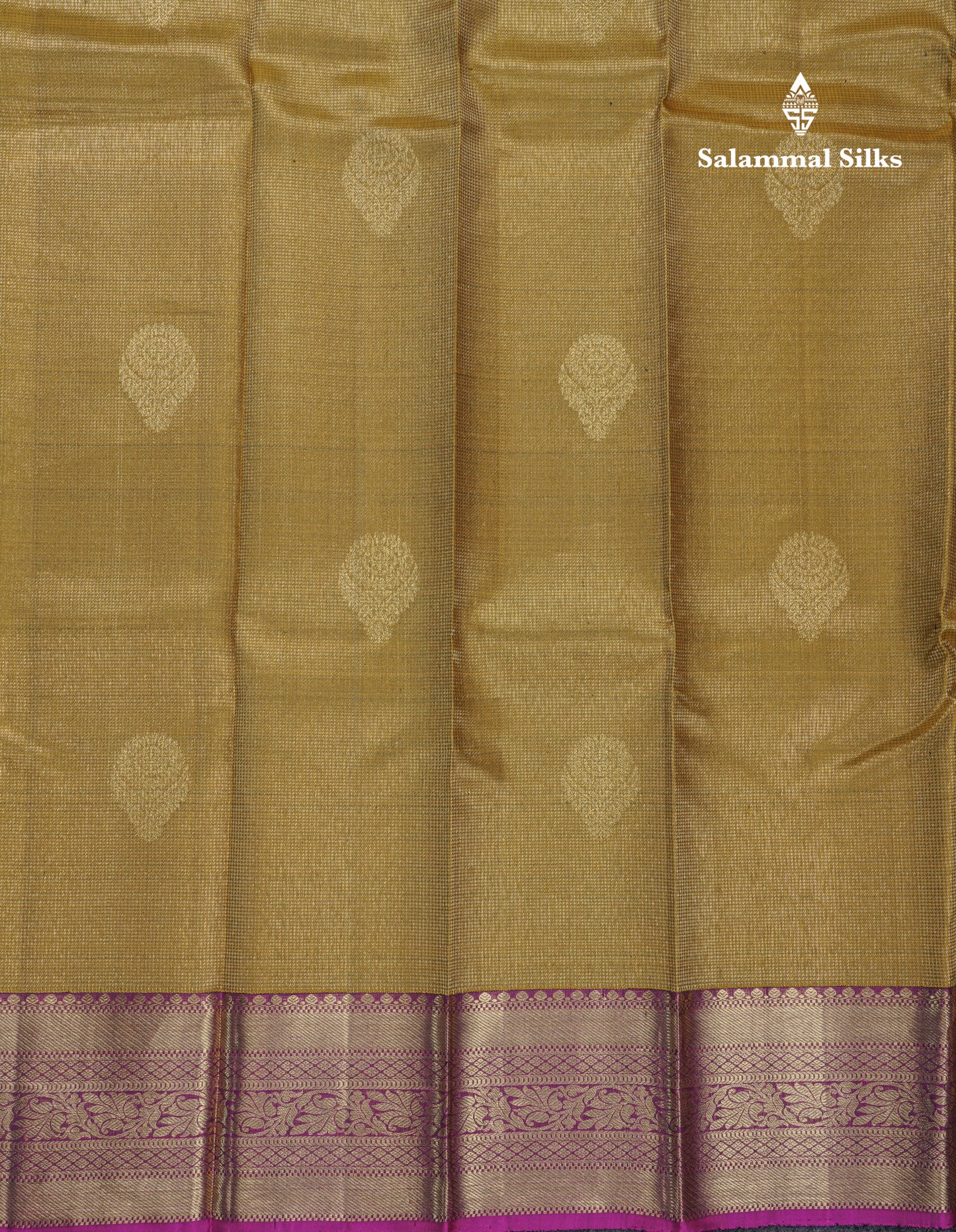 Mehandi Green Small Vairaoosi Checks Pure Kanjivaram Silk Saree With Violet Border
