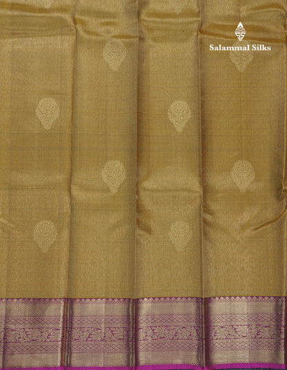 Mehandi Green Small Vairaoosi Checks Pure Kanjivaram Silk Saree With Violet Border