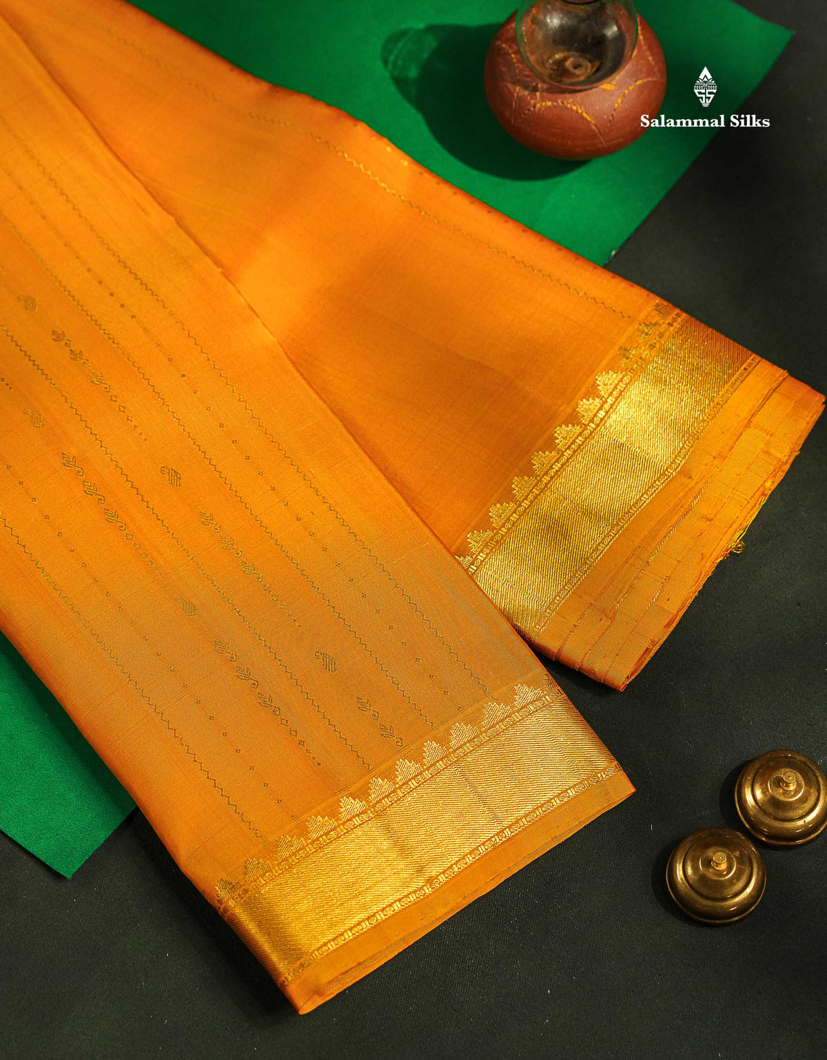 Pure Kanjivaram Silk Saree - Yellow Colour Body stripes With Small Border