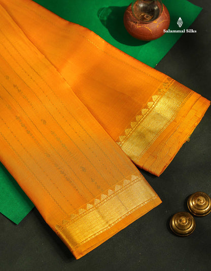Pure Kanjivaram Silk Saree - Yellow Colour Body stripes With Small Border