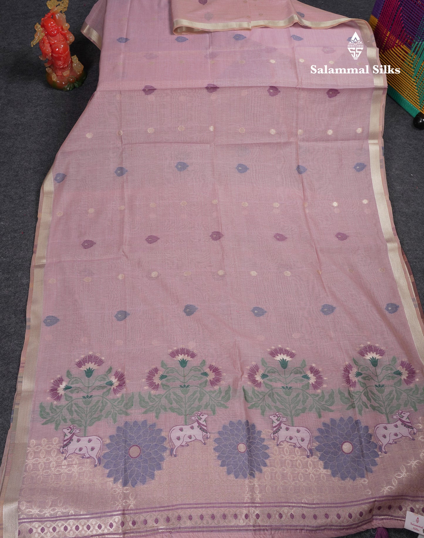 Beautiful Dark Peach Muga Cotton Saree With Contrast Pink Blouse