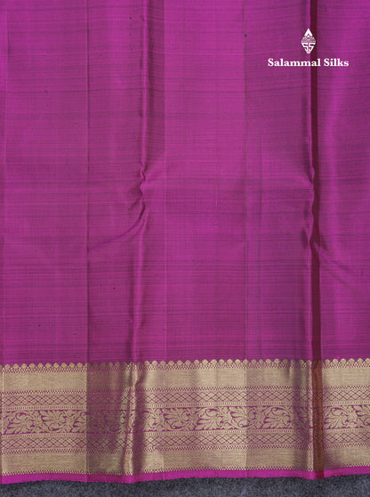 Mehandi Green Small Vairaoosi Checks Pure Kanjivaram Silk Saree With Violet Border
