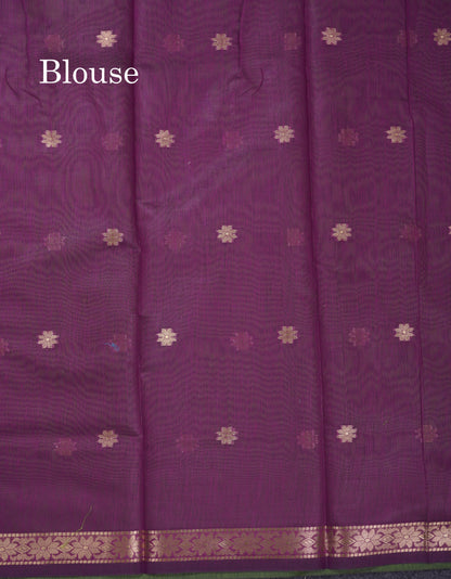 Beautiful Bottle Green Maheshwar Cotton Saree With Contrast Maroon Blouse