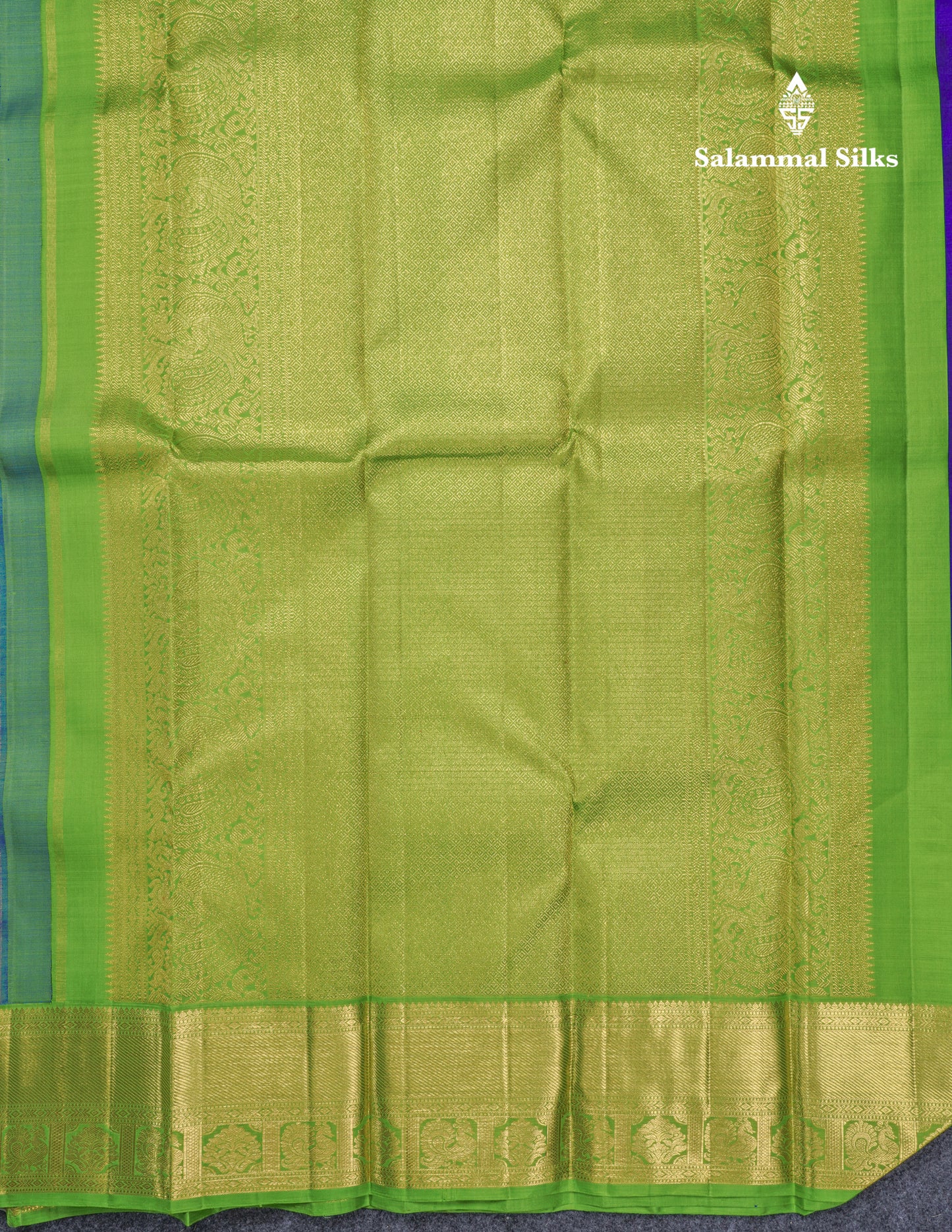 Royal Blue Beautiful Traditional Buttas Pure Kanjivaram Silk Saree With Parrot Green Evening Morning Korvai Border
