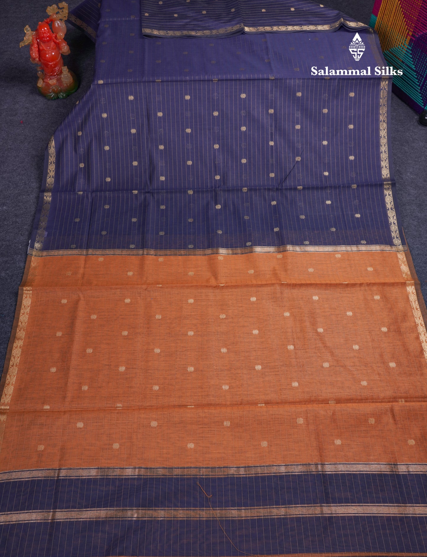 Beautiful Dark Purple Cotton Mix Saree With Contrast Mustard Yellow Blouse